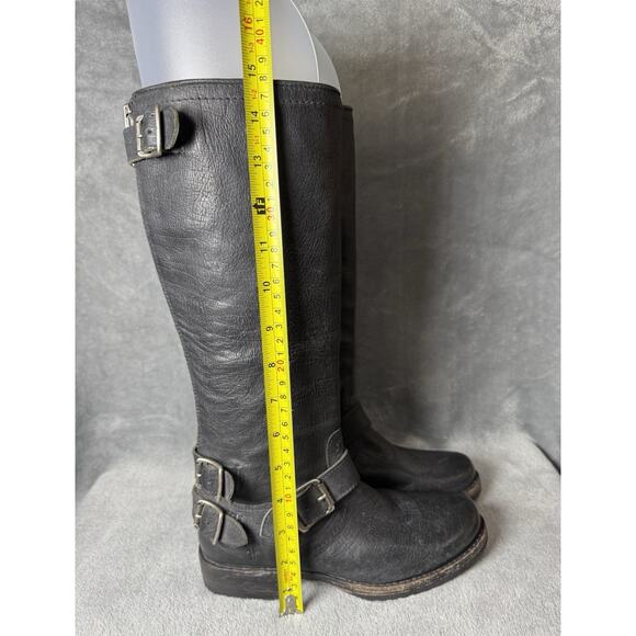 Frye Veronica Back Zip Tall Black Leather Moto Engineer Boots 77551 Women’s 5.5B - Picture 7 of 12